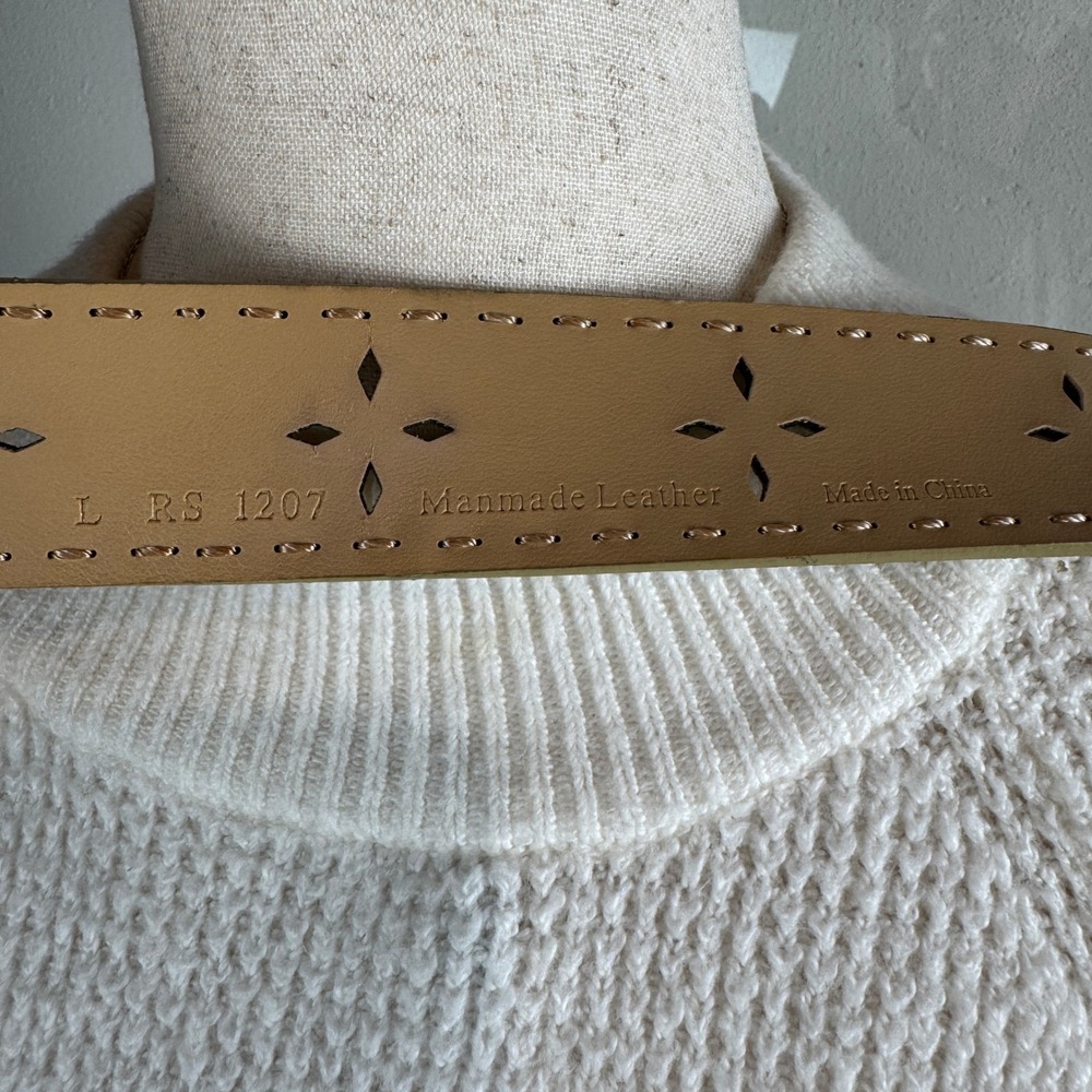 Vintage Y2K Festival Indie Laser Cut Belt Women Large Tan Manmade Leather - Picture 3 of 8